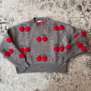 Vestique Cherry Pattern Gray Sweater